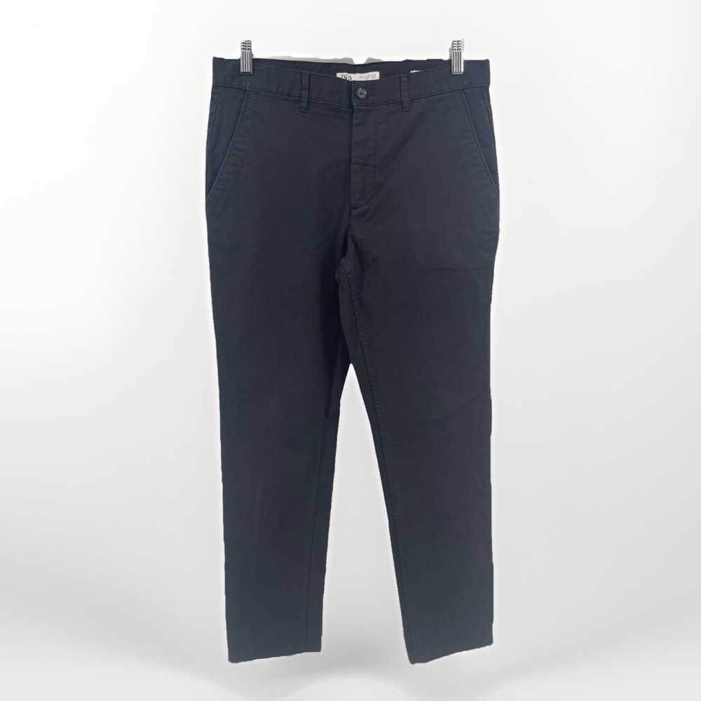 Zara Slim Fit Chino Pants Men Size 32 Blue Dress Casual Flat Front